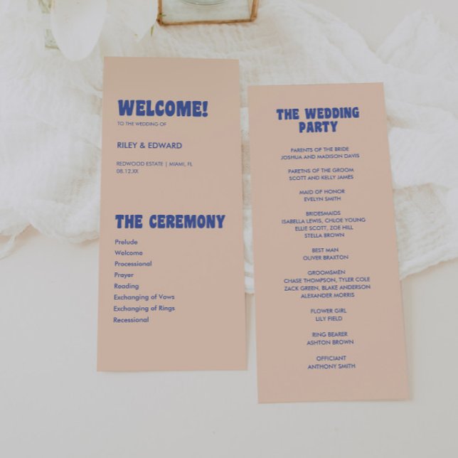 Modern Retro & Bold Blue Beige Wedding Program (Creator Uploaded)