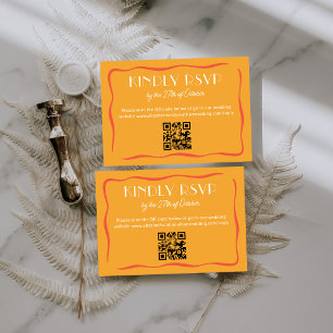 Modern Retro Bold Orange QR Code Wedding RSVP Card