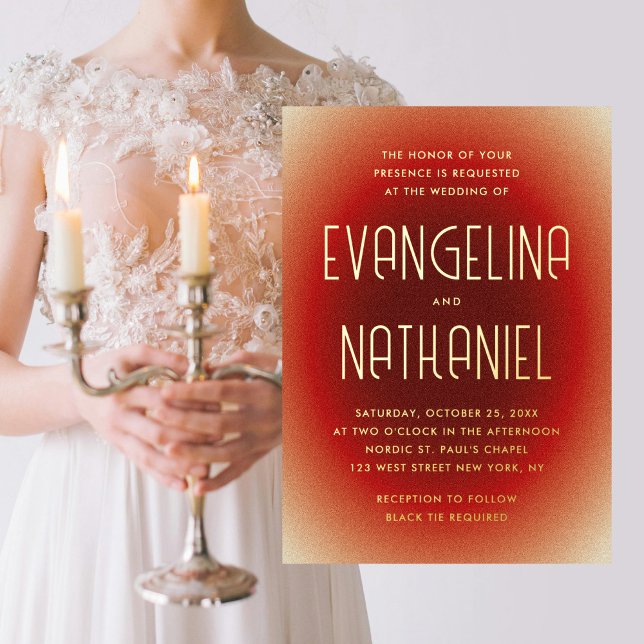 Modern Retro Bold Red Typography Wedding Gold Foil Invitation (Creator Uploaded)