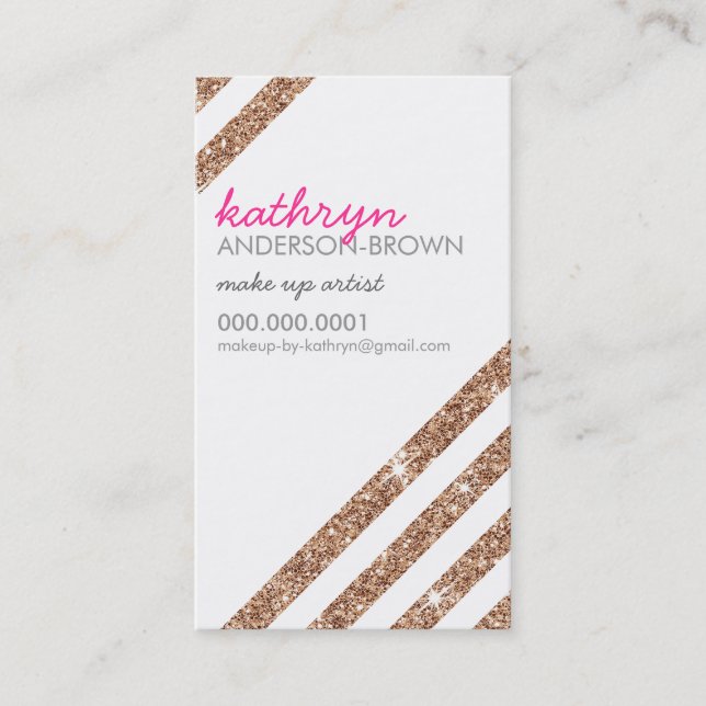 MODERN RETRO bold striped cool rose gold glitter Business Card (Front)
