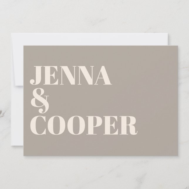 Modern Retro Bold Typography Taupe & Linen Wedding Invitation (Front)