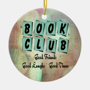 Modern Retro Book Club Group Bibliophile Ceramic Ornament