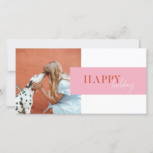 Modern Retro Bright Color Pink Orange Script Dog Holiday Card