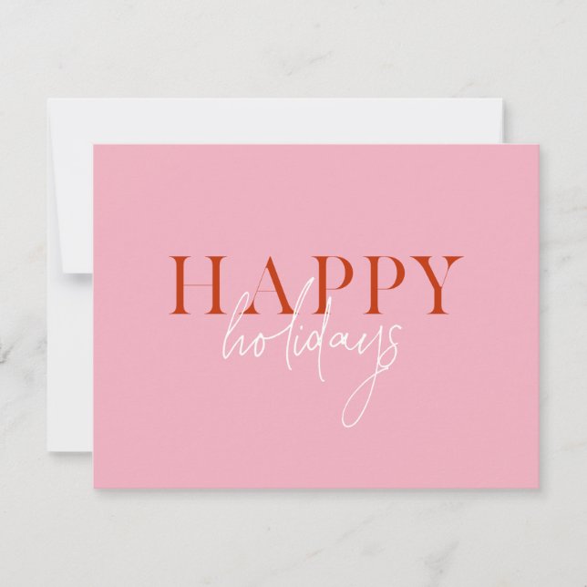 Modern Retro Bright Colorful Pink Script Photo Holiday Card (Front)