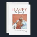 Modern Retro Bright Colorful Red Orange Dog Mom Holiday Card<br><div class="desc">Can be fully customized to suit your needs. Colors and fonts can be changed. © Gorjo Designs. Made for you via the Zazzle platform. // Note: photo used is a placeholder image only. You will need to replace with your own photo before ordering/printing. If you need help with this please...</div>