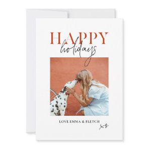 Modern Retro Bright Colorful Red Orange Dog Mom Holiday Card