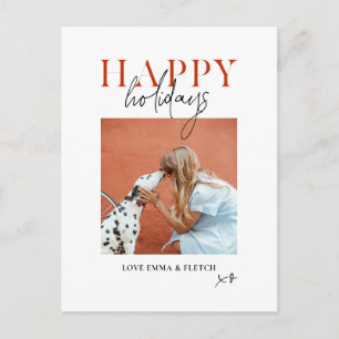 Modern Retro Bright Colorful Red Orange Dog Mom Holiday Postcard