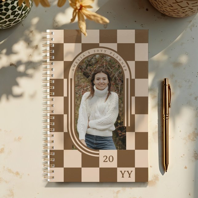 Modern Retro Brown Checker Pattern Arch Photo Planner (Modern Retro Brown Checker Pattern Arch Photo Planner)
