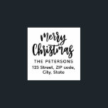 Modern Retro Calligraphy Merry Christmas Rubber Stamp<br><div class="desc">Modern retro calligraphic message "Merry Christmas" with editable name and address perfect as the holiday season return address stamp</div>