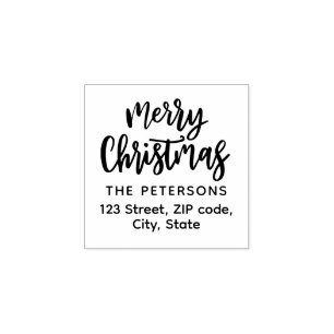 Modern Retro Calligraphy Merry Christmas Rubber Stamp