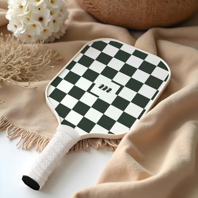 Modern Retro Chequered Pattern Custom Monogram Pickleball Paddle (Modern Retro Chequered Pattern Custom Monogram Pickleball Paddle)