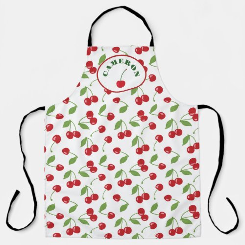 Modern Retro Cherry Pattern Personalized Apron 