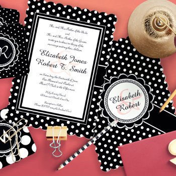 Modern Retro Chic Black And White Polka Dot Invitation by BridalSuite at Zazzle