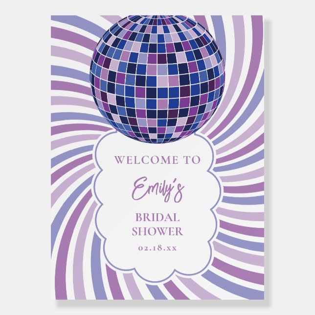 Modern Retro Chic Disco Ball Bridal Shower Welcome Foam Board (Front)