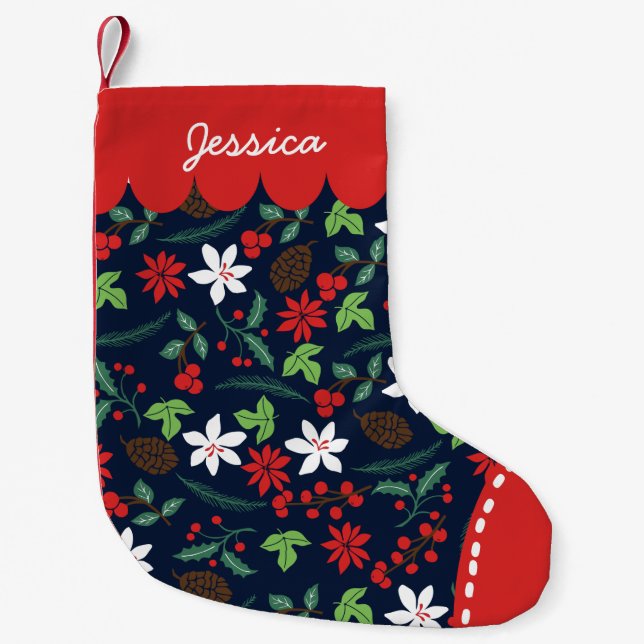 Modern Retro Chic Pattern Holidays Personalized Small Christmas Stocking (Front)