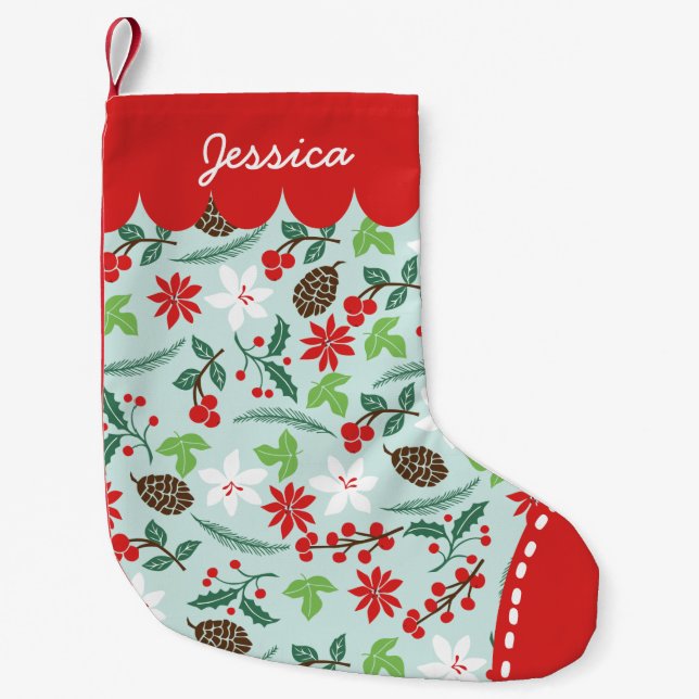 Modern Retro Chic Pattern Holidays Personalized Small Christmas Stocking (Front)