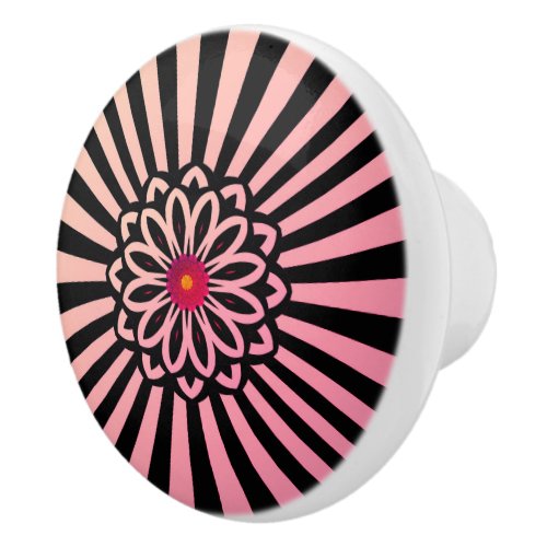Modern Retro Chic Pink  Black Stripes Ceramic Knob
