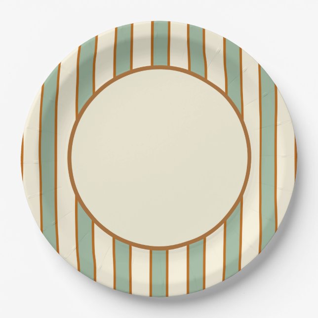 Modern Retro Chili Lime Stripe Paper Plates (Front)