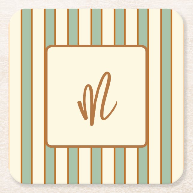Modern Retro Chili Lime Stripe Square Paper Coaster (Front)