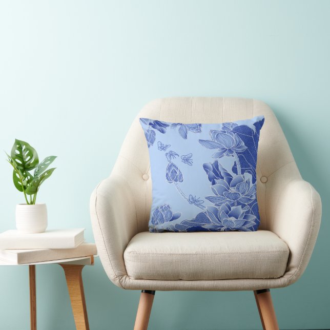 Modern Retro Chinoiserie Lotus Mandala Zen Sayings Throw Pillow (Chair)