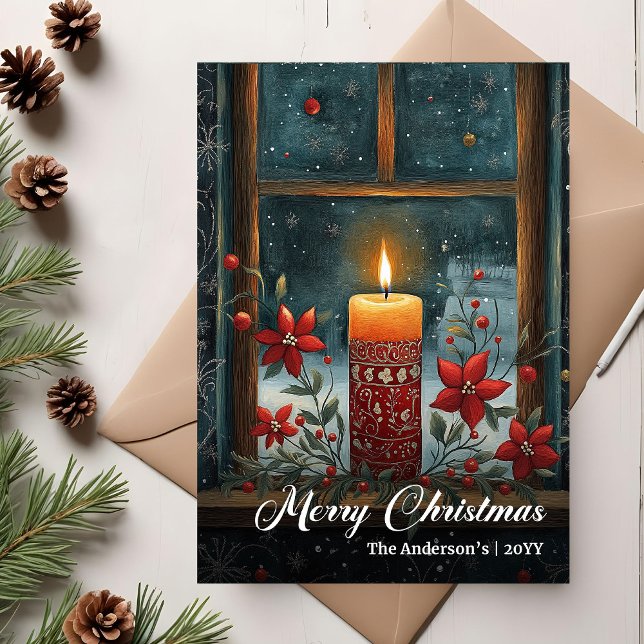 Modern Retro Christmas Candle Holiday Card (Modern Retro Christmas Candle Holiday Card)