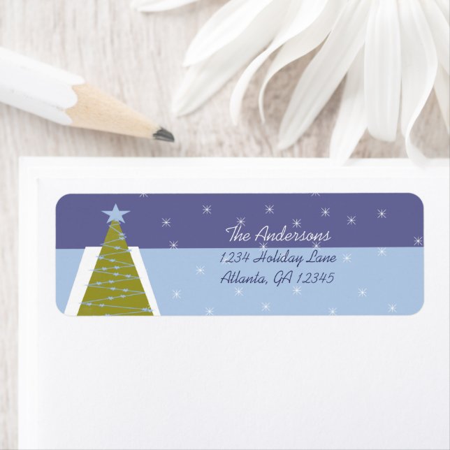 Modern Retro Christmas Tree Return Address Label (Insitu)