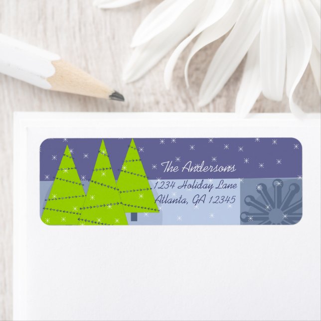 Modern Retro Christmas Tree Return Address Label (Insitu)
