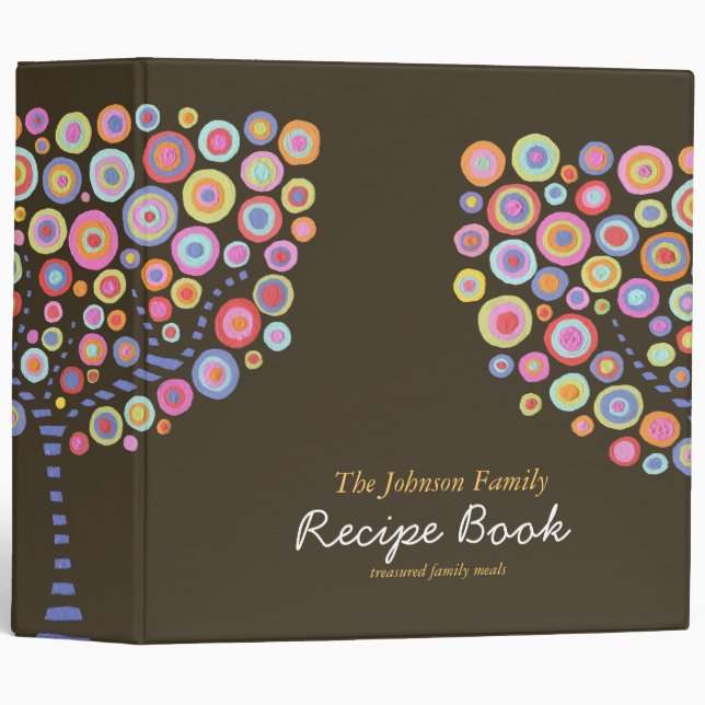 Modern Retro Circle Tree Recipe Binder Organizer (Front/Spine)
