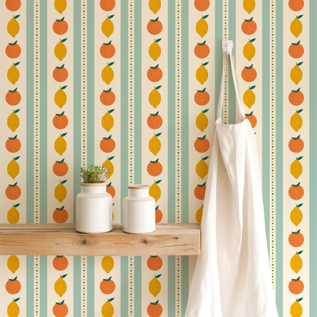 Modern Retro Citrus Stripes Light Teal Wallpaper (Creator Uploaded)