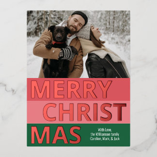 Modern Retro Classy Bold Stripe Blocks Metallic Foil Holiday Postcard