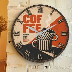 Modern Retro Coffee Large Clock