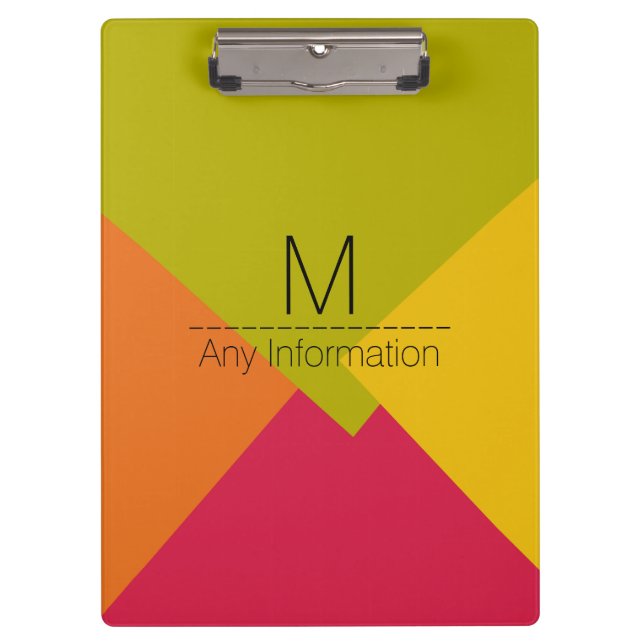 Modern Retro Color Geometric Pattern Monogram #2 Clipboard (Front)