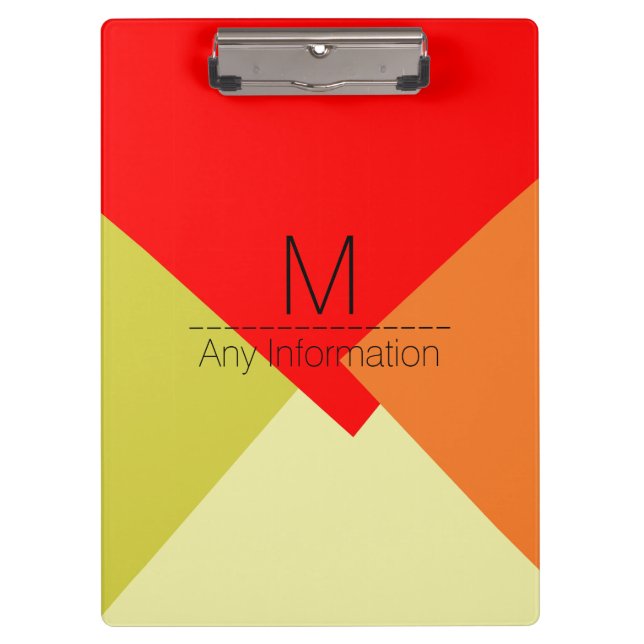 Modern Retro Color Geometric Pattern Monogram #3 Clipboard (Front)