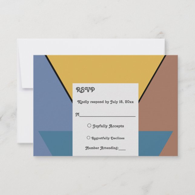 Modern Retro Colorful Abstract Art Deco Wedding RSVP Card (Front)