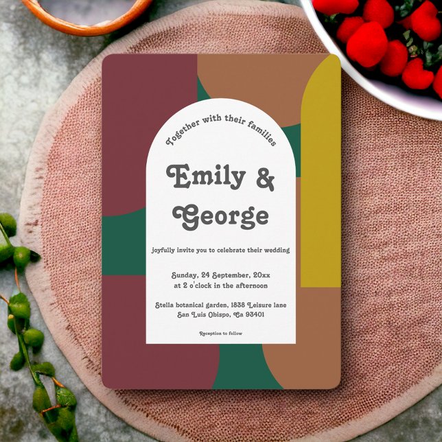 Modern Retro Colorful Artistic Abstract Wedding Invitation (Creator Uploaded)