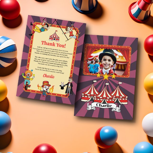 Modern Retro Colorful Cartoon Circus Carnival Cute Thank You Card (Creator Uploaded)