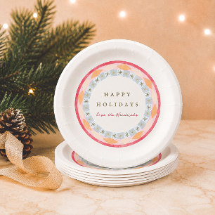 Modern Retro Colorful Christmas Happy Holidays Paper Plates