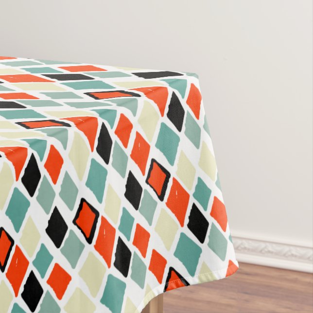 modern retro colorful diamonds geometric pattern tablecloth (In Situ)