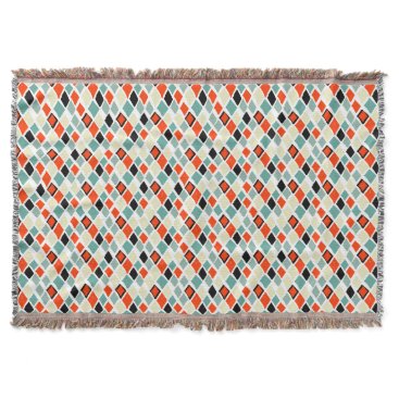 modern retro colorful diamonds geometric pattern throw blanket