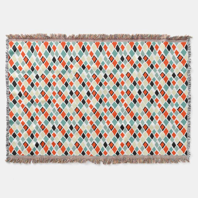 modern retro colorful diamonds geometric pattern throw blanket (Front)