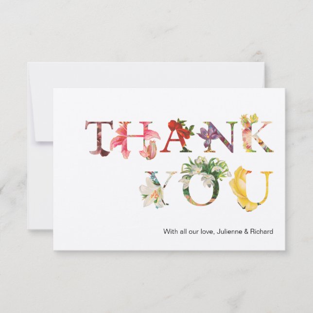 Modern Retro Colorful Floral Wedding Thank You (Front)