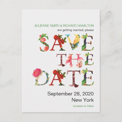 Modern Retro Colorful Flowers Save the Date Announcement Postcard