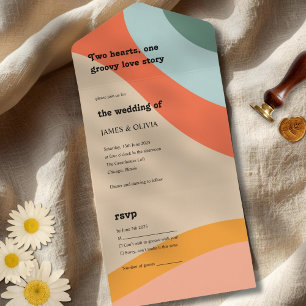 Modern Retro Colorful Groovy Wedding All In One Invitation