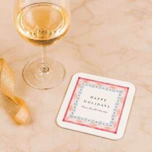 Modern Retro Colorful Holiday Christmas Square Paper Coaster