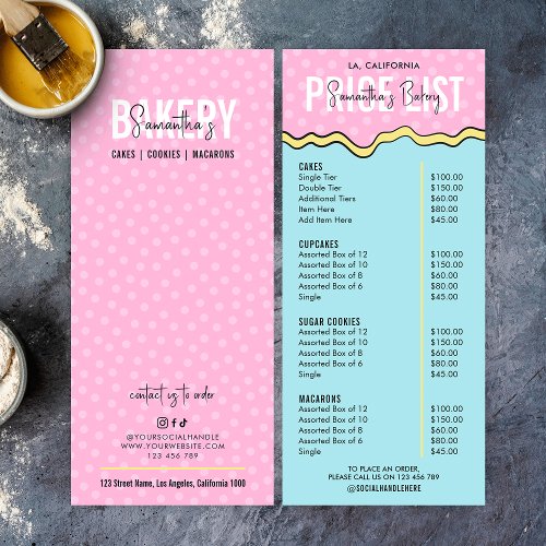 Modern Retro Colorful Pastry Chef Bakery Menu