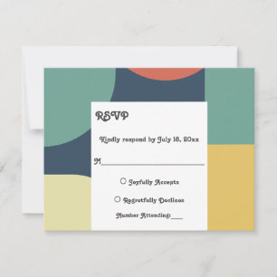 Modern Retro Colorful Stylish Abstract Art Wedding RSVP Card