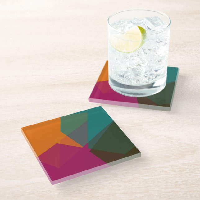 Modern Retro Colors Geometric #18 Glass Coaster (Angled)