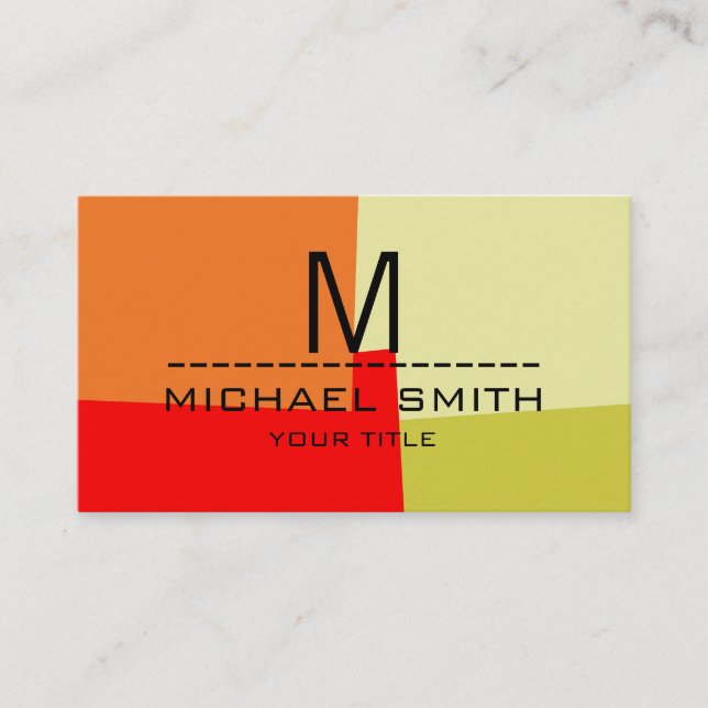 Modern Retro Colors Monogram #13 Business Card (Front)