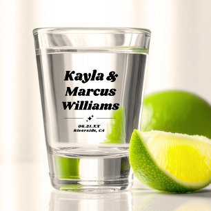 Modern Retro Cool Fun Wedding Names Party Favor Shot Glass