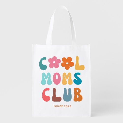 Modern Retro Cool moms club Vintage Groovy Grocery Bag